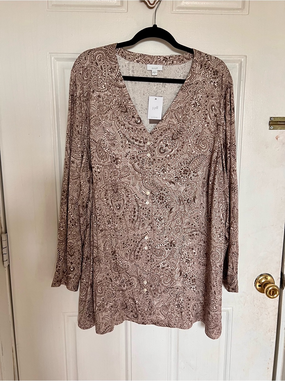 J. Jill | Light Brown Paisley V-Neck Long-Sleeve Women's Tunic